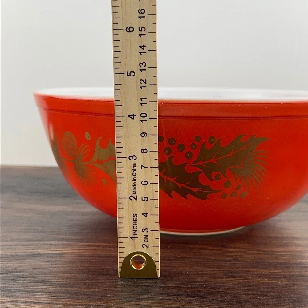 Vintage Pyrex 404 Golden Pine 4QT Mixing Bowl Orange Red Gold Holiday MCM